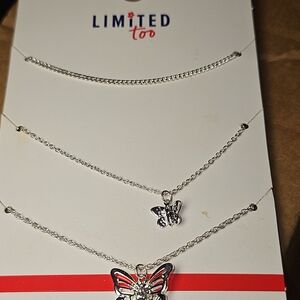 Limited Too Silver and Red Butterfly Necklace Trio